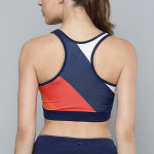 White & Navy Blue Colourblocked Full Coverage Rapid-Dry Training Bra